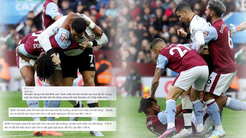 CĐV chế giễu Ronaldo sau pha "đấu vật" với hậu vệ của Aston Villa