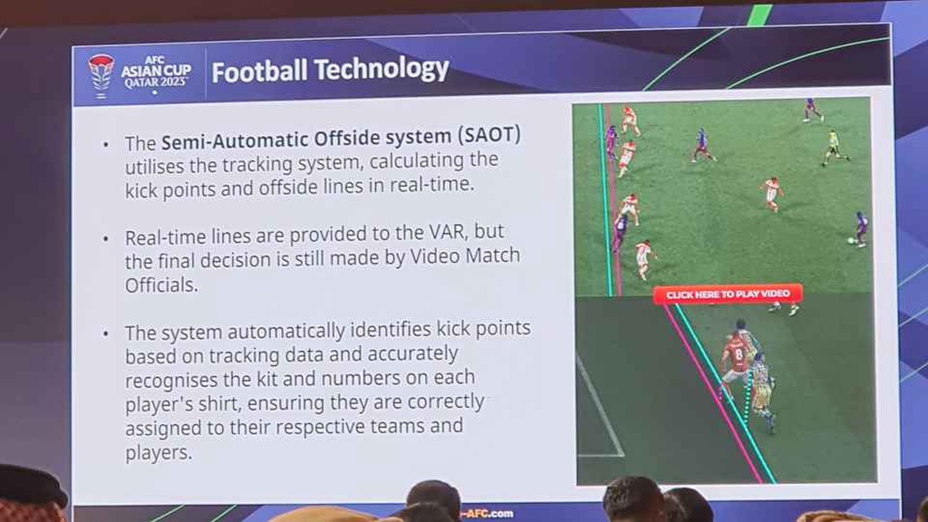 AFC áp dụng công nghệ bắt việt vị bán tự động tại Asian Cup 2023