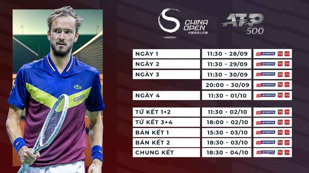Xem trực tiếp giải ATP 500 China Open 2023 trên VTVcab
