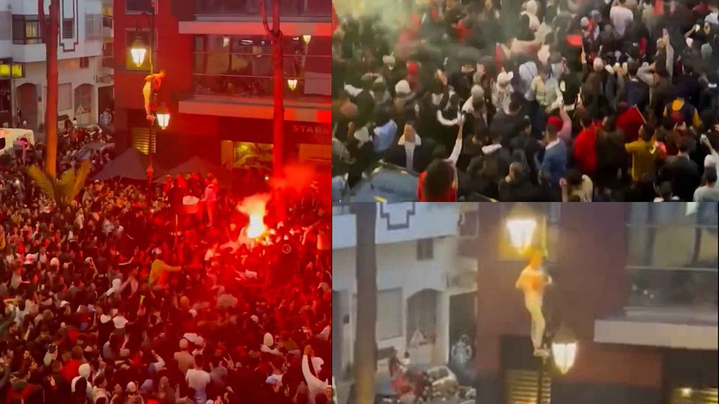 Người dân Morocco trèo cột điện, đốt pháo sáng ăn mừng điên cuồng sau chiến tích lịch sử