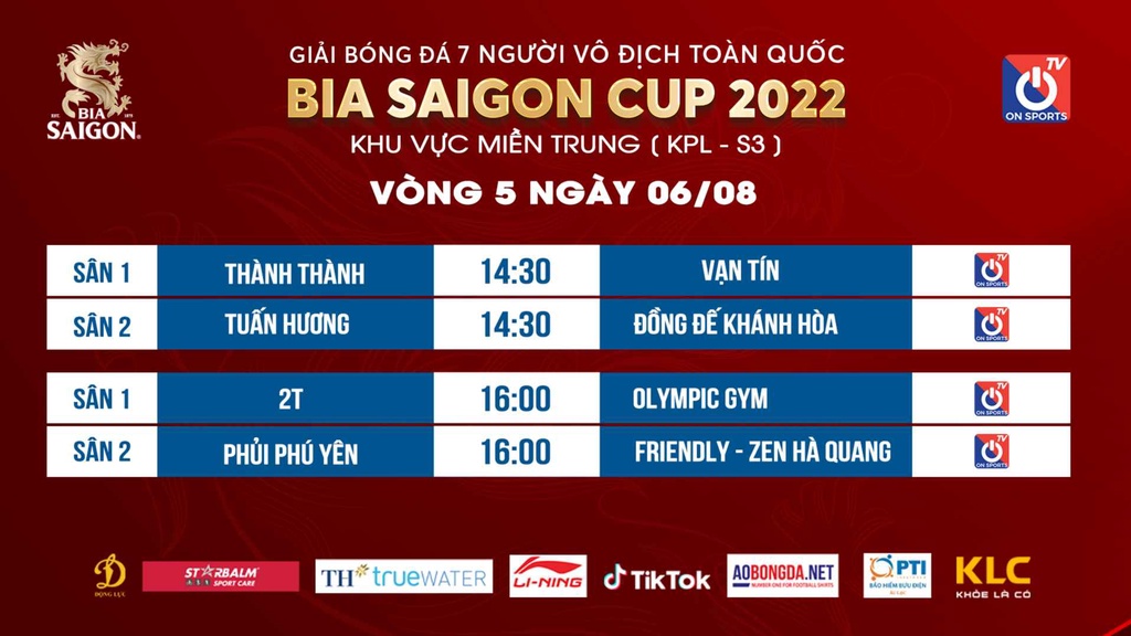 Link trực tiếp KPL-S3 vòng 5 Giải bóng đá 7 người vô địch toàn quốc 2022 khu vực miền Trung ngày 06/8