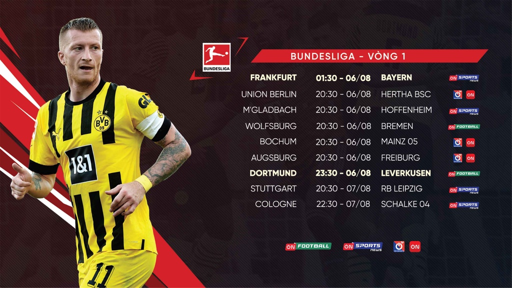 Lịch thi đấu Bundesliga 2022/23 vòng 1: Đại chiến Dortmund vs Leverkusen, Bayern thị uy sức mạnh