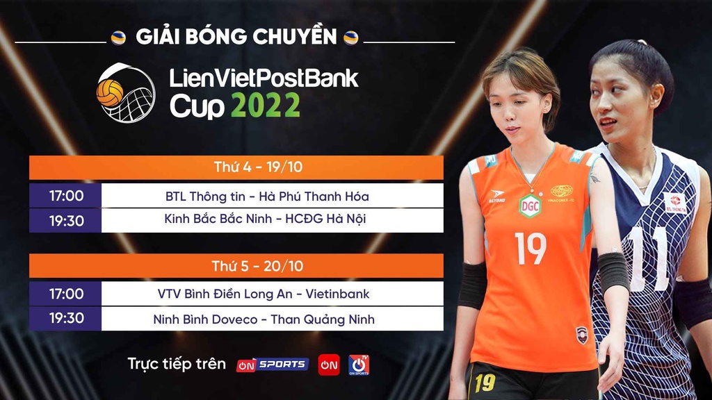 Lịch thi đấu giải bóng chuyền nữ Cúp LienVietPostBank 2022 ngày 19/10