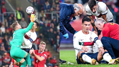Xót xa hình ảnh Ronaldo đổ máu sau cú đấm thẳng mặt của thủ môn CH Séc